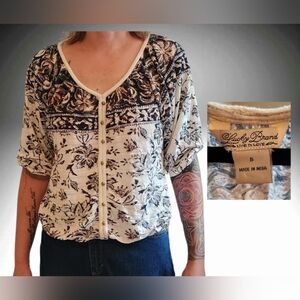 🌺🏵🌸🌼Lucky Brand knit button up top, 3/4 sleeve, banded bottom, sz S